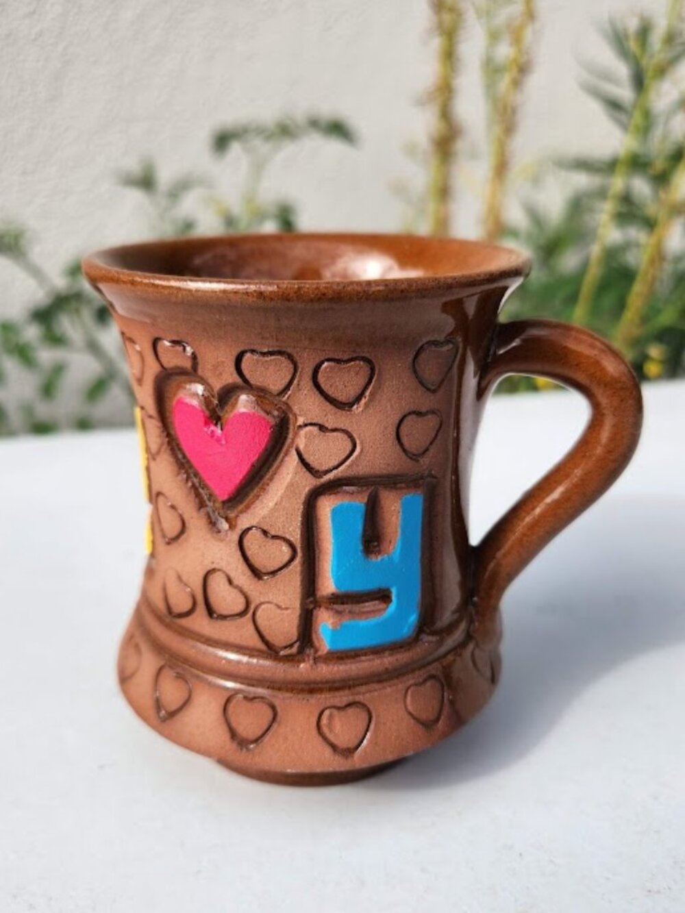 Ceramic Mug Arabic Pottery Y Letter Yahya Yahia Brown Espresso Coffee Cup Handm